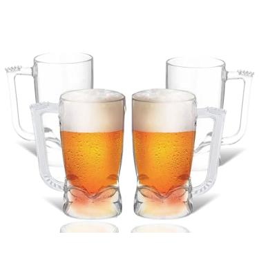 Imagem de Conj 4 Canecas Acrilico Grande 550ml Cerveja/Chopp Com Apoio P/Dedo Cristal Transparente Resistente Reutilizável Festa Eventos Presente Diferente