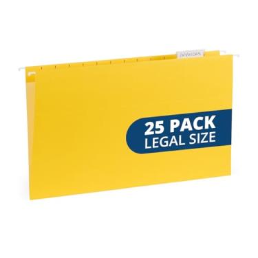 Imagem de Pastas de arquivo suspensas amarelas tamanho ofício 25 Blue Summit Supplies - papel durável de 11pt, pastas de arquivo legais penduradas amarelas com abas e inserções de plástico, arquivo de tamanho