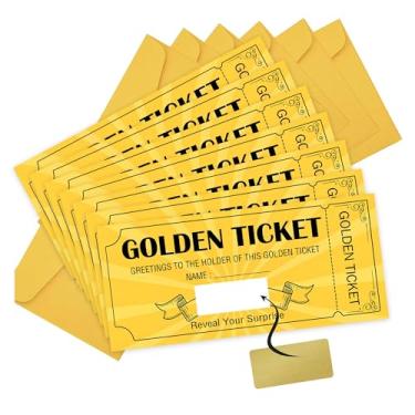 Imagem de Well tile Golden Ticket Cartões surpresa raspar com envelope premium surpresa cartão de aniversário ideal para raspar e revelar bilhete surpresa escrevendo seu próprio vale-presente pacote com 8