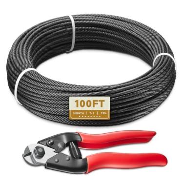 Imagem de Kallsday Kallsdy 100 Pés 1/8" T316 Cabo de Aço Inoxidável Preto, Cabo de Aeronave de Corda de Arame Preto para Kit de Corrimão de Cabo de Convés, Balaustradas Faça Você Mesmo, Construção de Fios 7X7