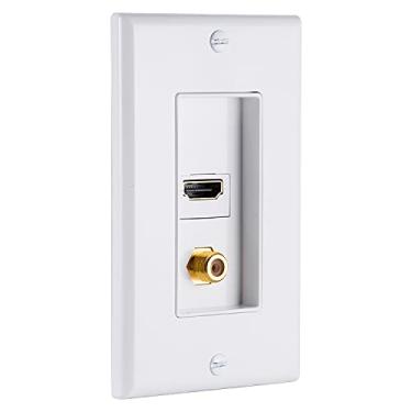 Imagem de UltraPro Placa de parede coaxial HDMI, branca, 1 pacote, porta dupla de entrada única, 1 conector tipo F, 1 conector HDMI, suporta 4K e Full HD 1080p, na parede, 52171