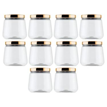 Imagem de Kit 10 Potes Plástico Tampa Metalizada Baleiro 1,2l Bolachas Biscoito Doces (Dourado)