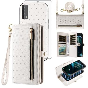 Imagem de Asuwish Capa de telefone para TCL Stylus 5G 2022 com zíper carteira destacável com protetor de tela de vidro temperado alça transversal flip bling suporte para cartão de crédito TLC Stylo G5 6.81