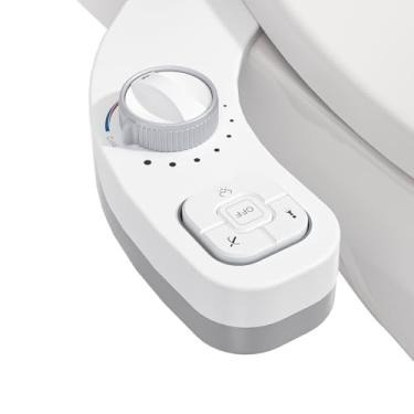 Imagem de Clirass Acessório de bidê de água quente e fria não elétrico para assento de vaso sanitário, autolimpante, bocal duplo (lavagem frontal e traseira), pressão de água ajustável (branco)