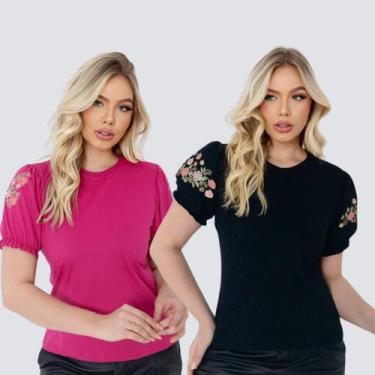 Imagem de Kit 2 Blusas Evangélicas Manga Bufante Princesa Algodão Premiun 100% C