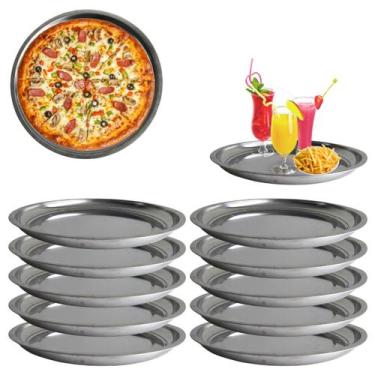 Imagem de 10 Bandejas Redonda Metal Pra Servir Garçom Restaurante 31cm - Fx
