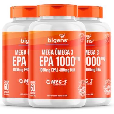 Imagem de Mega Omega 3, EPA 1000mg + DHA 400mg, Certificado Meg-3, 60 cápsulas, Bigens (Kit 3, Sem Vitamina E)