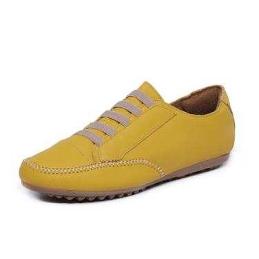 Imagem de Tênis Feminino Sapatênis Mocassim Mocatênis Couro Legítimo Amarelo - N° 33 Até 42 (37)