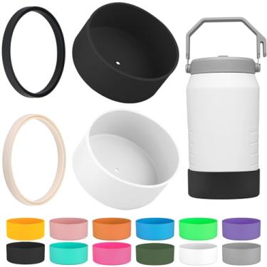 Imagem de Capa de silicone de 4 peças com junta de substituição para copo Stanley IceFlow Flip Top de 1,8 g, junta de substituição de manga de silicone para garrafa de água Stanley de 1,8 g (4, preto branco)