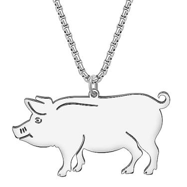 Imagem de DALANE Colar de porco porquinho de aço inoxidável, pingente banhado a ouro 18 K, moderno, joias de animais de fazenda para mulheres, meninas, presentes, Medium, Aço inoxidável, Sem Pedra Preciosa