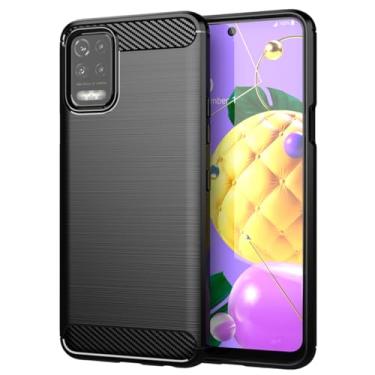 Imagem de GTBDEKI Capa para LG K52/K62/Q52/K62 Plus/K62+/LG Q62 LM-K520YMW, de fibra de carbono, à prova de choque, fina, de silicone resistente, capa traseira de TPU macio para LG K52 preta