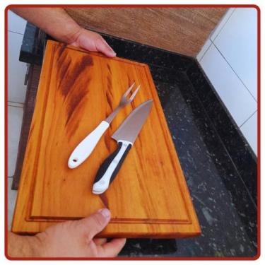 Imagem de Tábua De Churrasco Carne Corte Legumes Cozinha Madeira Maciça 50cm - L