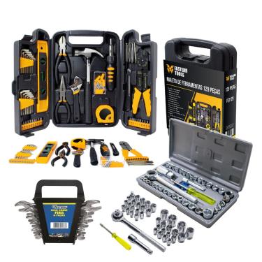 Imagem de Jogo de Soquete 40 Pcs Fasterr Com Kit de Ferramentas 129 Pcs e Jogo de Chave Fixa 6 Pcs Western