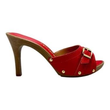 Imagem de Tamanco Tchocco Couro Legítimo Vermelho Salto Alto Detalhe Fivela 52203-Feminino