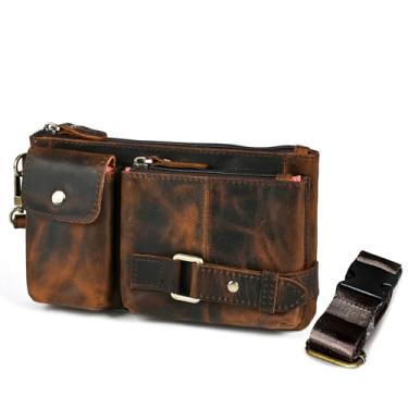 Imagem de Handadsume Pochete de lona resistente à água + couro para caminhada, equitação, viagem, bolsa de celular pequena para homens e mulheres FB811-29, Z-8135-100% couro, Medium, Estilo vintage retrô