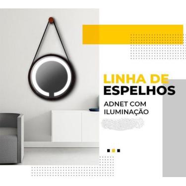 Imagem de Espelho Led frio Adnet 60cm Marrom Alça marrom - Woodglass