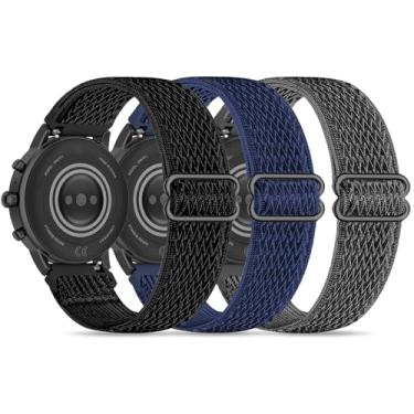Imagem de Koazon Pacote com 3 pulseiras de relógio de nylon elástico compatíveis com smartwatch Tozo S5/S3/S6, pulseira esportiva de tecido elástico respirável ajustável de liberação rápida para relógio CMF