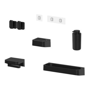 Imagem de Kit Banheiro 6 Peças Saboneteira + Porta Papel Higiênico + Porta Shampoo + Dispenser Shampoo + 2 Ganchos + Adesivos Preto Ou