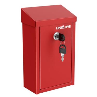 Imagem de Uniclife SAFEKey Drop Box para exterior, caixa de doação de metal com trava de chave, caixa de sugestão segura, caixa de correio montada na parede com compartimento superior, caixa de depósito de aço