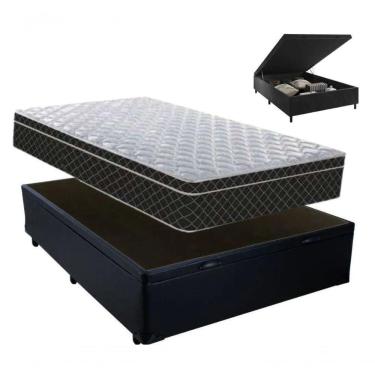 Imagem de Cama Box Baú Casal Preto + Colchão De Molas 1,38 X 1,88