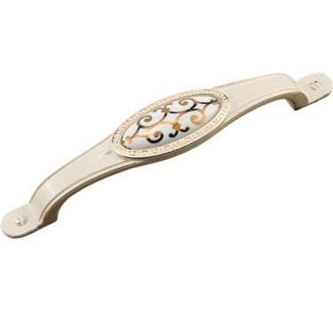 Imagem de Puxadores de porta de guarda-roupa vintage antigos, liga de zinco, cerâmica, puxadores de gaveta, estilo, puxadores de móveis, ferragens, ouro branco, 128 mm