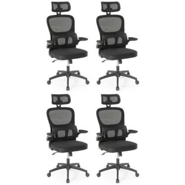 Imagem de Kit 4 Cadeiras de Escritório Giratória Executiva Atenas com Regulagem 