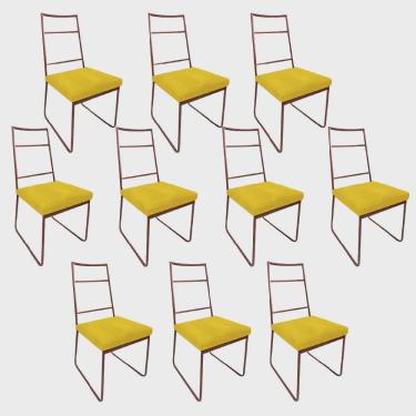 Imagem de Kit 10 Cadeiras Sala de Jantar Escritório Office Stark Industrial Ferro Bronze Suede Am...