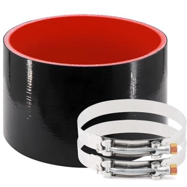 Imagem de ID 127 mm (127 mm) Acoplador de desempenho de mangueira de silicone reto reforçado com 4 camadas de alta temperatura com 2 braçadeiras de parafuso T, conexão de tubo turbo de alto nível adequado