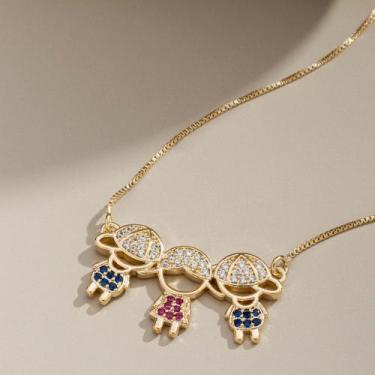 Imagem de Colar Pingente 03 Filhos (2 Meninos 1 Menina) Banhado Ouro 18K - SEM M