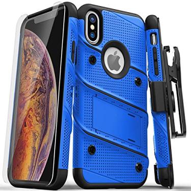 Imagem de Capa ZIZO Bolt Series para iPhone Xs Max de grau militar testada contra quedas com película de vidro temperado, coldre, suporte, Blue/Black