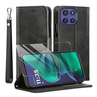 Imagem de Capa para Motorola G Stylus 2025 e protetor de tela de vidro temperado, capa flip de couro PU [proteção total] [compartimentos para cartões] [Suporte] para Moto G Stylus 5G 2025, preta