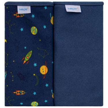Imagem de Cueiro de Malha Suedine 78 cm x 95 cm Baby Joy, Foguetes Azul
