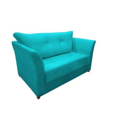 Imagem de Namoradeira Decorativa Isis Suede Azul Turquesa Pés Madeira Mz Decor -