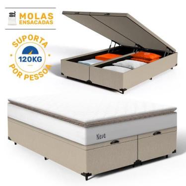Imagem de Cama Box Baú com Colchão de Molas Ensacadas Pillow Top Neve Queen 158c