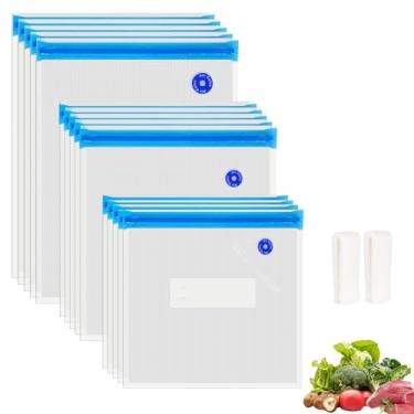 Imagem de O2frepak Pacote com 15 sacos reutilizáveis para sous vide, sacos de vedação a vácuo sem BPA de 3 tamanhos e 2 clipes de vedação para cozimento sous vide e armazenamento de alimentos (kit azul)