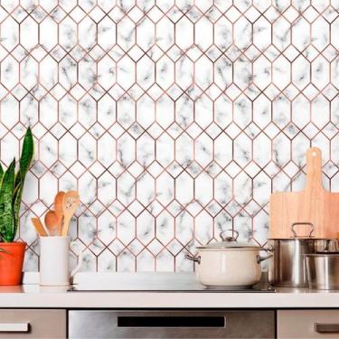 Imagem de Papel de Parede Geométrico Hexágono Mármore Rose Gold 270 - Inove Papé