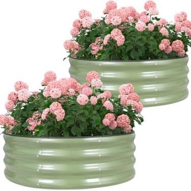 Imagem de Permade Cama de jardim galvanizada redonda elevada ao ar livre - 2 canteiros elevados para jardinagem | Caixa de plantador de metal 8 x 3 x 3 m, verde