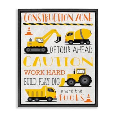 Imagem de Stupell Industries Construction Zone Ahead arte de parede em tela flutuante com moldura preta, design de Elizabeth Tyndall, 64 x 78 cm