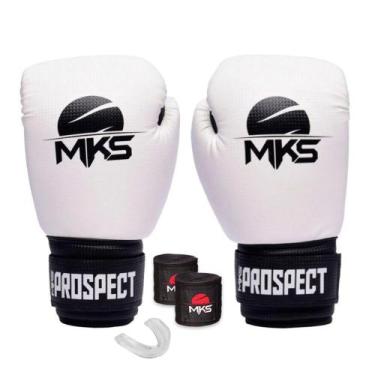 Imagem de Kit Luva Boxe Muay Thai Prospect Branco 16oz + Bandagem + Protetor Buc