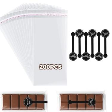 Imagem de TJYAEKLTD Embalagens de barra de chocolate com adesivos, 200 peças de barra de chocolate autovedante com adesivos de agradecimento, para amantes de chocolate, barra de doces, biscoitos, lembrancinhas