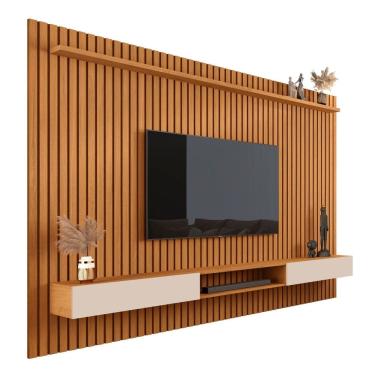 Imagem de Painel Ripado Com Nicho Bancada Amadeirado Para Sala 2m Versatil Tv Até 75