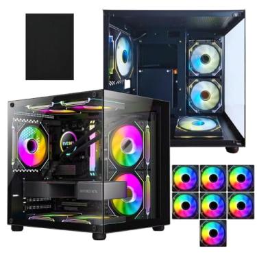 Imagem de Gabinete Pc Gamer Aquário Preto Com 7 Fans Rgb Inclusas Vidro Temperado Placa Micro Atx