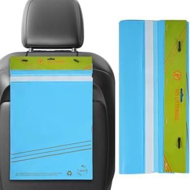 Imagem de Saco de lixo descartável para carro com 40 peças (azul) - grande capacidade - saco de lixo para carro pendurado no encosto de cabeça - fácil de colar, à prova de vazamento, lata de lixo de carro à