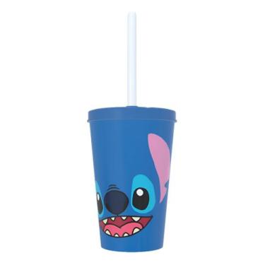 Imagem de Copo Stitch Angel 400ml Com Tampa E Canudo - REI, Azul