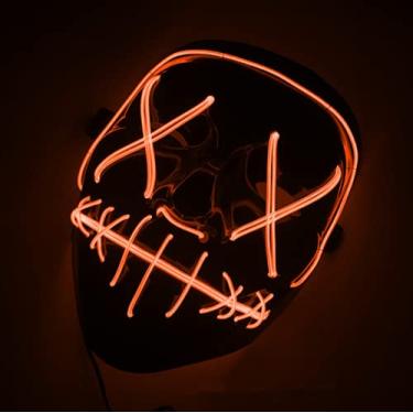 Imagem de JIAOZI Máscara de Halloween, máscara de LED iluminada, máscara assustadora para festivais, cosplay, fantasia de Halloween, festas de baile de máscaras (laranja)