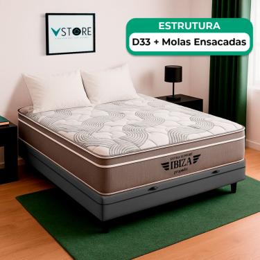 Imagem de Cama Box Baú Viúvo e Colchão Ibiza Molas V-Store 128x188x22
