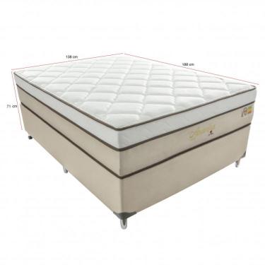 Imagem de Cama Box Casal Aquarius Visco 1,38x1,88x71cm Molas Ensacadas Tecido Suede Bege, Malha 240g Branca