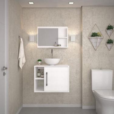 Imagem de Conjunto para Banheiro Gabinete com Cuba Redonda R30 e Espelheira Laura Branco Chess