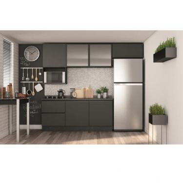 Imagem de Cozinha Completa Bartira Linea 6 Portas, 3 Gavetas E 2 Portas De Vidro Grafite