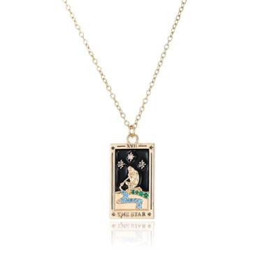 Imagem de LUREME Colar Punk Tarot - Pingente retangular dourado com zircão strass design sol/lua/estrela para mulheres (nl006354), standard, Cobre, Sem Pedra Preciosa